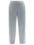 Asceno - London Striped Sandwash Silk Pyjama Trousers - Womens - Blue Stripe