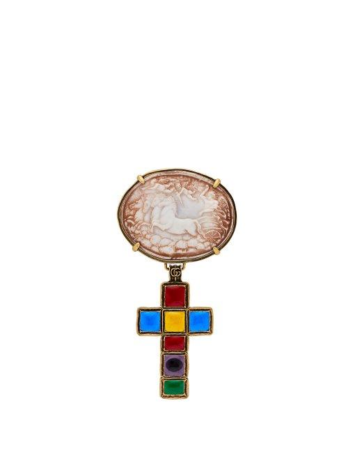 Matchesfashion.com Gucci - Horse And Cross Brooch - Womens - Multi
