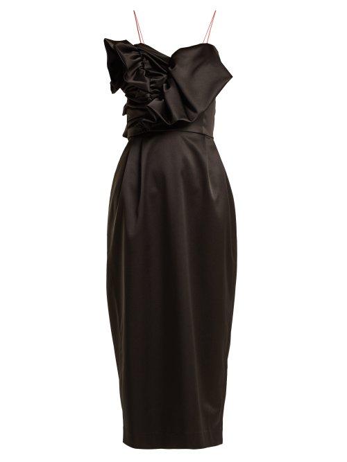 Matchesfashion.com Anna October - Ruffled Satin Midi Dress - Womens - Black
