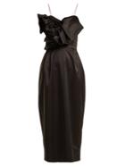 Matchesfashion.com Anna October - Ruffled Satin Midi Dress - Womens - Black