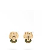 Matchesfashion.com Gucci - Lion Crystal-embellished 18kt-gold Stud Earrings - Womens - Green Gold