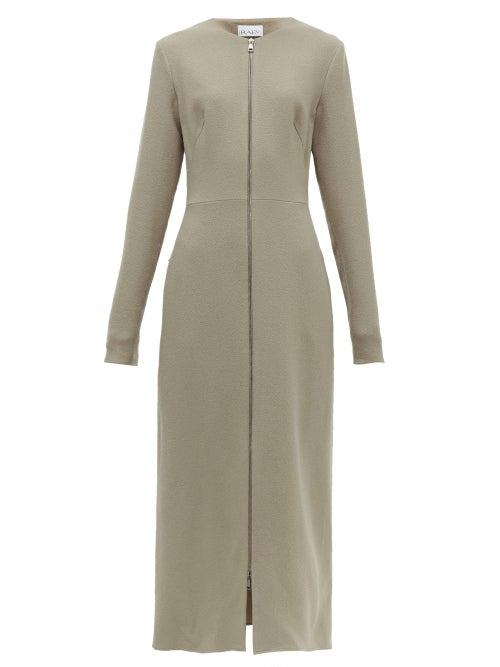 Matchesfashion.com Raey - Zip Front Wool Crepe Midi Dress - Womens - Grey