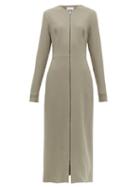 Matchesfashion.com Raey - Zip Front Wool Crepe Midi Dress - Womens - Grey