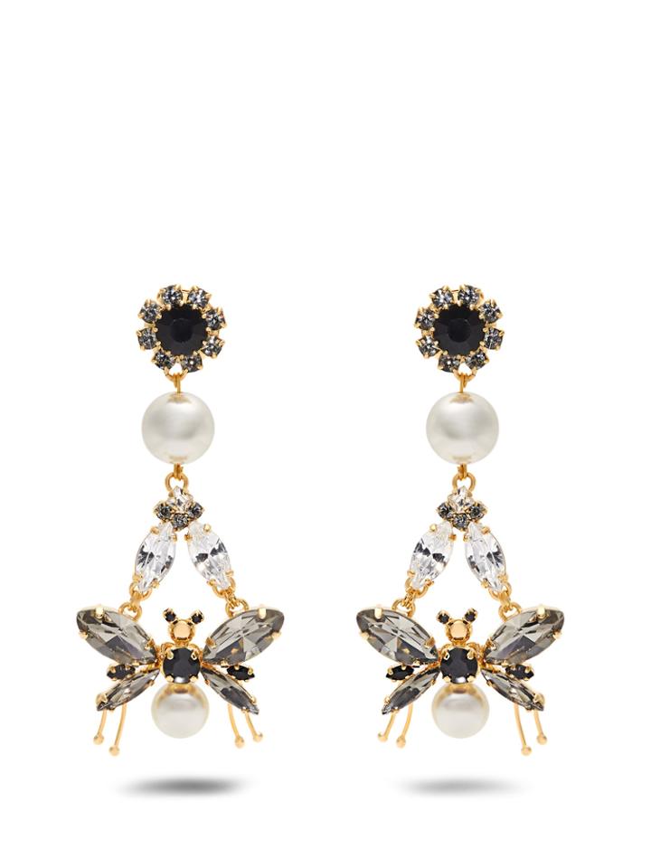 Erdem Crystal-embellished Insect-drop Clip-on Earrings