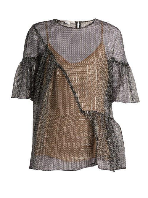 Matchesfashion.com Stella Mccartney - Star Print Silk Blend Top - Womens - Black