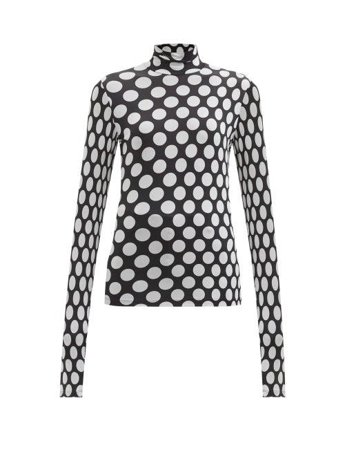 Matchesfashion.com Mm6 Maison Margiela - High-neck Polka Dot Long-sleeved Jersey Top - Womens - Black