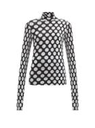 Matchesfashion.com Mm6 Maison Margiela - High-neck Polka Dot Long-sleeved Jersey Top - Womens - Black