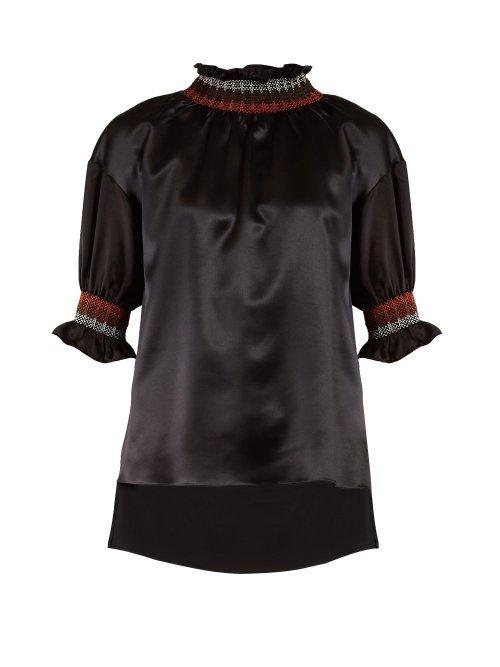 Matchesfashion.com Loewe - Ruffled Satin Top - Womens - Black Multi