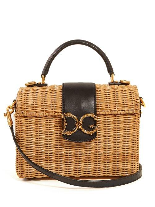 Matchesfashion.com Dolce & Gabbana - Logo Embellished Natural Raffia Bag - Womens - Beige Multi