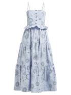 Matchesfashion.com Ganni - Over The Moon Print Poplin Midi Dress - Womens - Blue