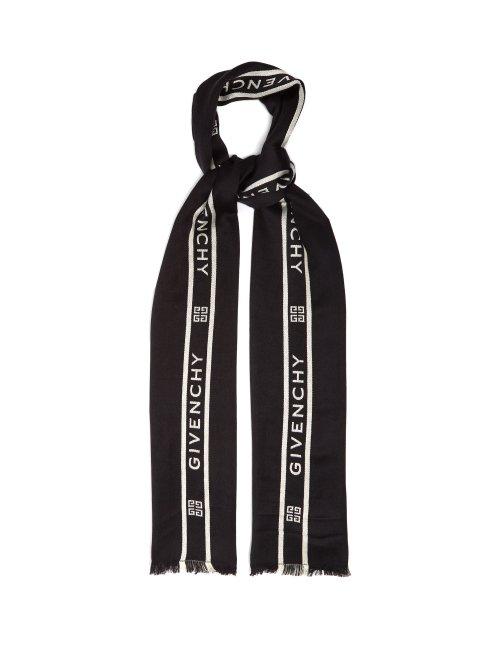 Matchesfashion.com Givenchy - Logo Intarsia Wool And Silk Blend Scarf - Mens - Black