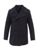 Mens Rtw Giorgio Armani - Double-breasted Virgin Wool-blend Pea Coat - Mens - Navy