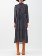 Cefinn - The Annie Molecular-print Georgette Midi Dress - Womens - Blue Navy