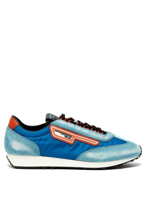 Matchesfashion.com Prada - Milano Suede And Nylon Low Top Trainers - Mens - Light Blue