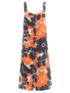Matchesfashion.com Cala De La Cruz - Tamara Floral-print Linen Midi Dress - Womens - Orange Print
