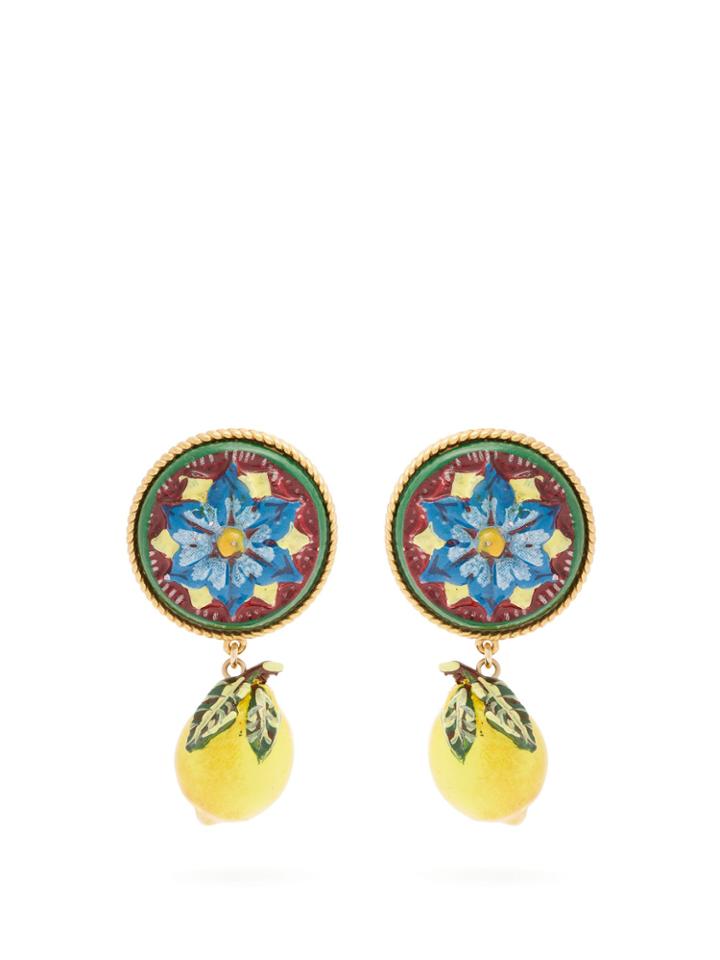 Dolce & Gabbana Floral And Lemon-drop Clip On Earrings
