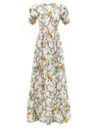 Agua By Agua Bendita - Amapola Canarios-print Cotton Maxi Dress - Womens - White Multi