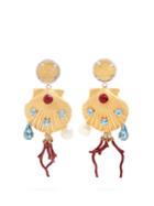 Dolce & Gabbana Crystal-embellished Shell-drop Clip On Earrings