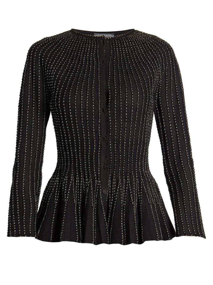 Alexander Mcqueen Contrast-stitching Peplum-hem Cardigan