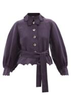 Thierry Colson - Yasmine Scalloped-edge Linen Blouse - Womens - Navy