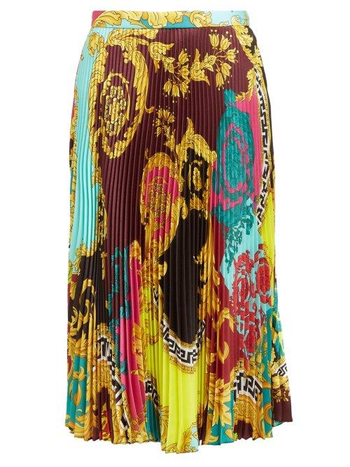 Matchesfashion.com Versace - Montage Print Knife Pleated Skirt - Womens - Yellow Multi
