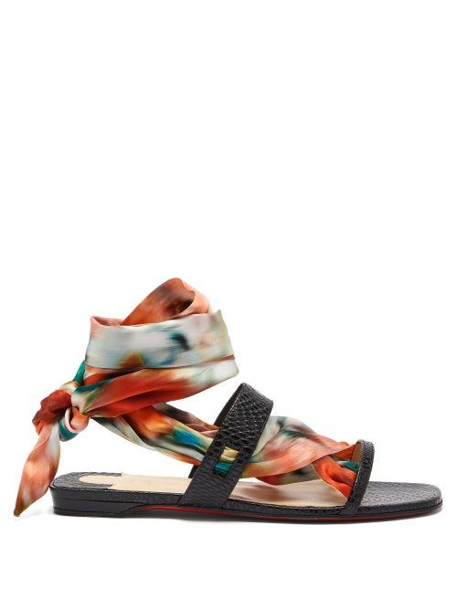 Matchesfashion.com Christian Louboutin - Foulard Cheville Scarf & Leather Sandals - Womens - Black Multi
