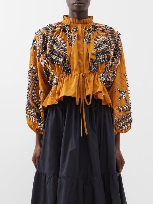 Biyan - Costaire Beaded Drawcord Taffeta Jacket - Womens - Light Orange