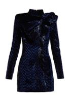 Matchesfashion.com Balmain - Chevron Striped Bow Embellished Mini Dress - Womens - Black Blue