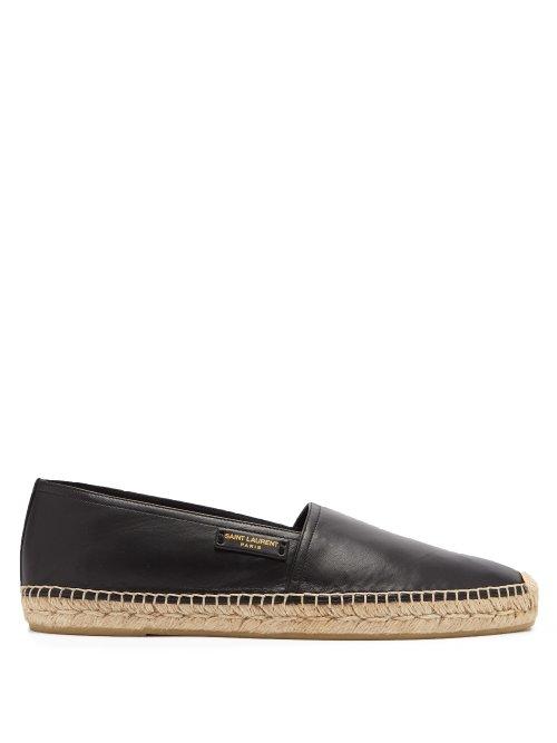 Matchesfashion.com Saint Laurent - Logo Print Leather Espadrilles - Mens - Black