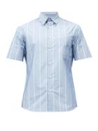 Matchesfashion.com Dunhill - Striped Cotton-blend Poplin Shirt - Mens - Blue