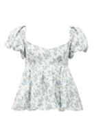 Matchesfashion.com Brock Collection - Floral-print Puff-sleeve Peplum Top - Womens - White Multi