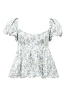 Matchesfashion.com Brock Collection - Floral-print Puff-sleeve Peplum Top - Womens - White Multi