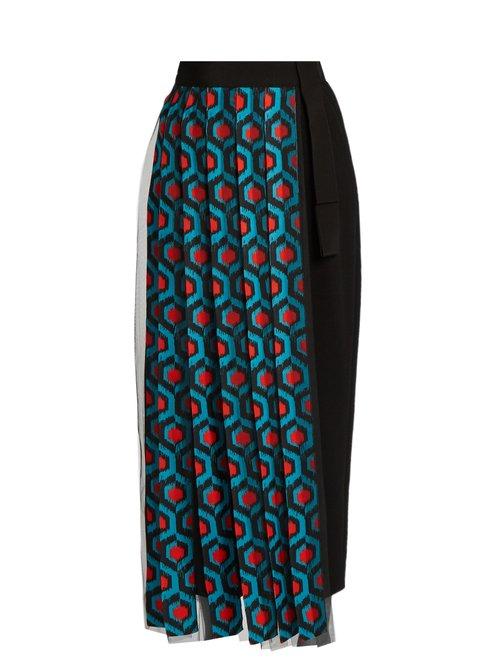 Matchesfashion.com Delpozo - Pleated Tulle And Crepe Front Wool Trousers - Womens - Blue Multi
