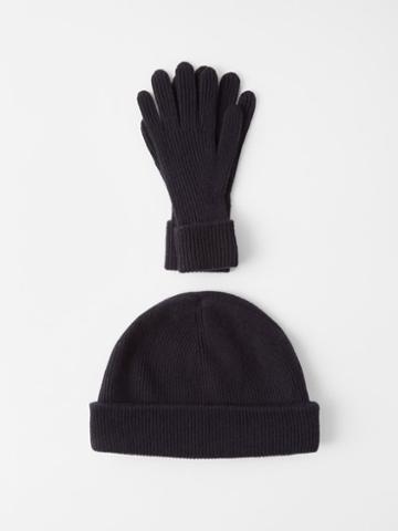 Arch4 - Cashmere Beanie Hat & Gloves Set - Mens - Navy