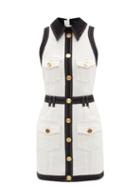 Balmain - Logo-jacquard Cotton Dress - Womens - White Black