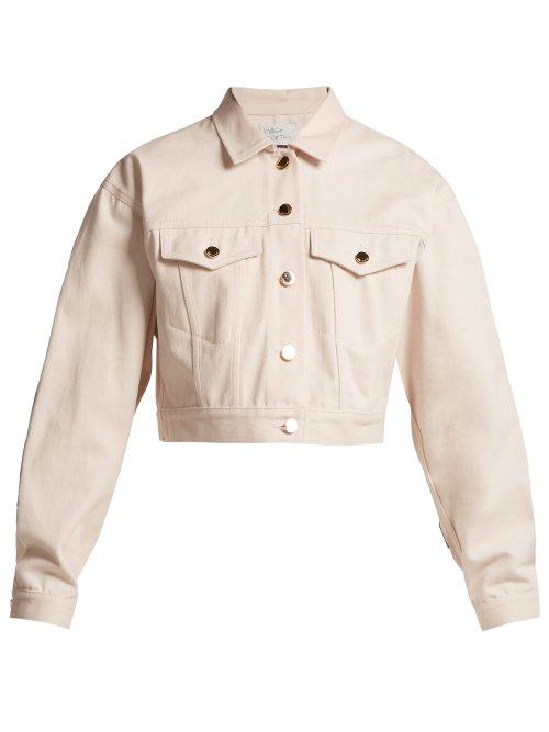 Matchesfashion.com Hillier Bartley - Faux Python Effect Leather And Denim Jacket - Womens - Pink
