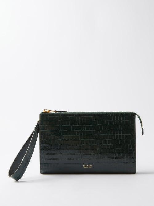 Tom Ford - Croc-effect Leather Pouch - Mens - Dark Green