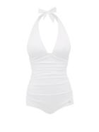 Matchesfashion.com Dolce & Gabbana - Ruched Side Halterneck Swimsuit - Womens - White