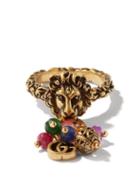Ladies Jewellery Gucci - Gg Lion Head & Beaded Ring - Womens - Gold Multi