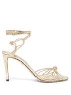 Matchesfashion.com Jimmy Choo - Lovella 85 Knotted Lizard-effect Leather Sandals - Womens - Gold