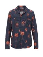 Matchesfashion.com Desmond & Dempsey - La Loteria Palm Print Cotton Pyjama Shirt - Mens - Red Navy