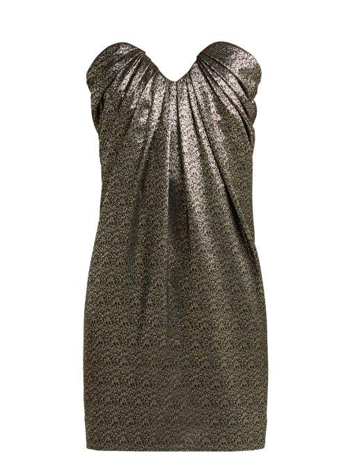 Matchesfashion.com Saint Laurent - Strapless Metallic Jacquard Mini Dress - Womens - Black Silver