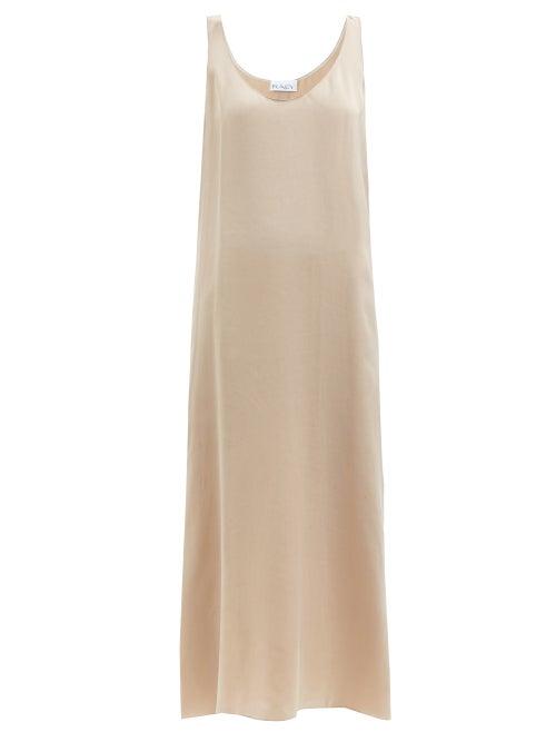 Raey - Babylock-edged Cupro Midi Slip Dress - Womens - Light Brown