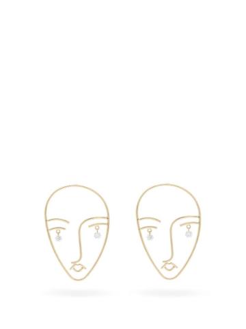 Matchesfashion.com Persee - Matisse Face Diamond & 18kt Gold Earrings - Womens - Yellow Gold