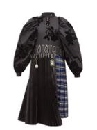 Matchesfashion.com Chopova Lowena - Flocked Floral Puff Sleeve Kilt Dress - Womens - Black Multi