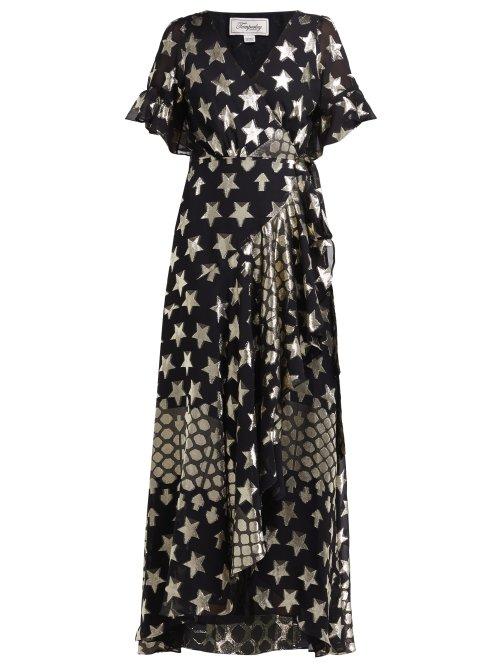 Matchesfashion.com Temperley London - Hetty Metallic Fil Coup Silk Blend Wrap Dress - Womens - Black Gold