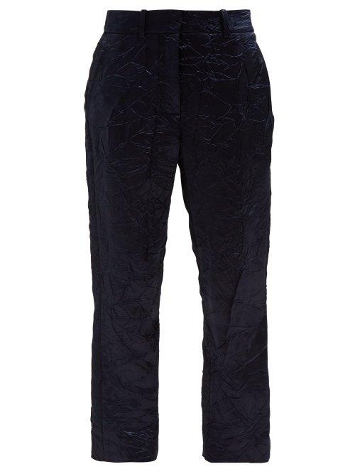 Matchesfashion.com Sies Marjan - Willa Crinkled Satin Straight Leg Trousers - Womens - Navy