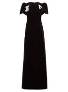 Matchesfashion.com The Vampire's Wife - The Lunar Eclipse Bow-appliqu Cotton-velvet Dress - Womens - Black White