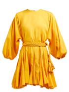 Matchesfashion.com Rhode - Ella Tie Waist Puff Sleeve Cotton Dress - Womens - Yellow