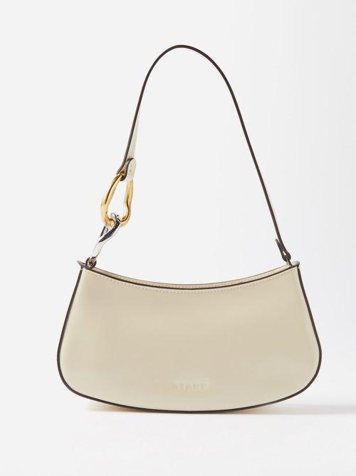 Staud - Ollie Polished-leather Shoulder Bag - Womens - White